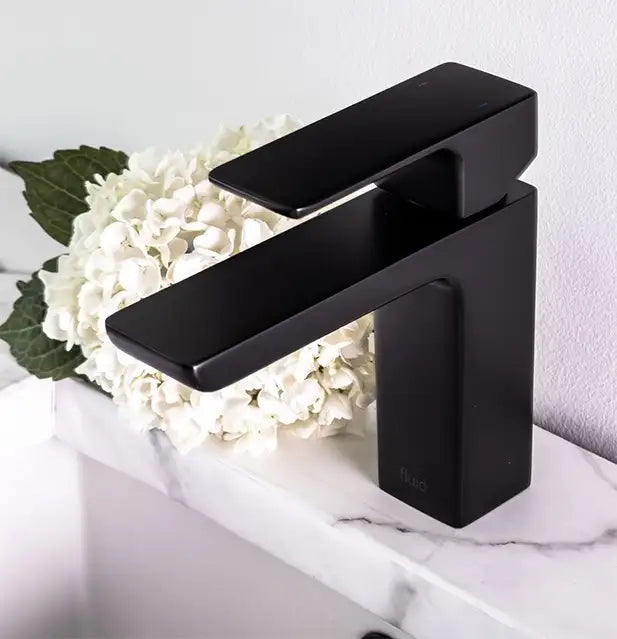 "Fluid-Quad" Single Lever Matt Black Bathroom Faucet +pop-up drain