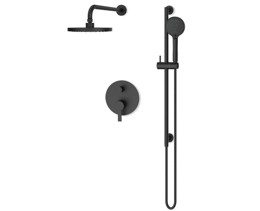 FLUID- Citi 8" Rain Shower Head & Hand Shower Trim Kit+ Control valve , Matt Black