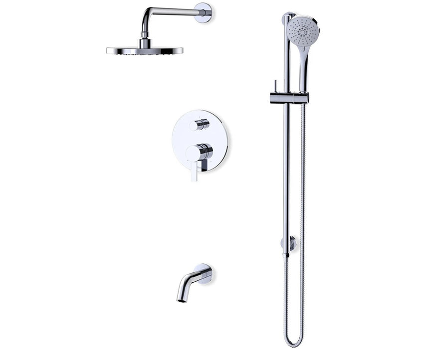 FLUID- Citi Series 8" Shower Head, Hand Shower and Tub Spout Kit + Control valve, Chrome