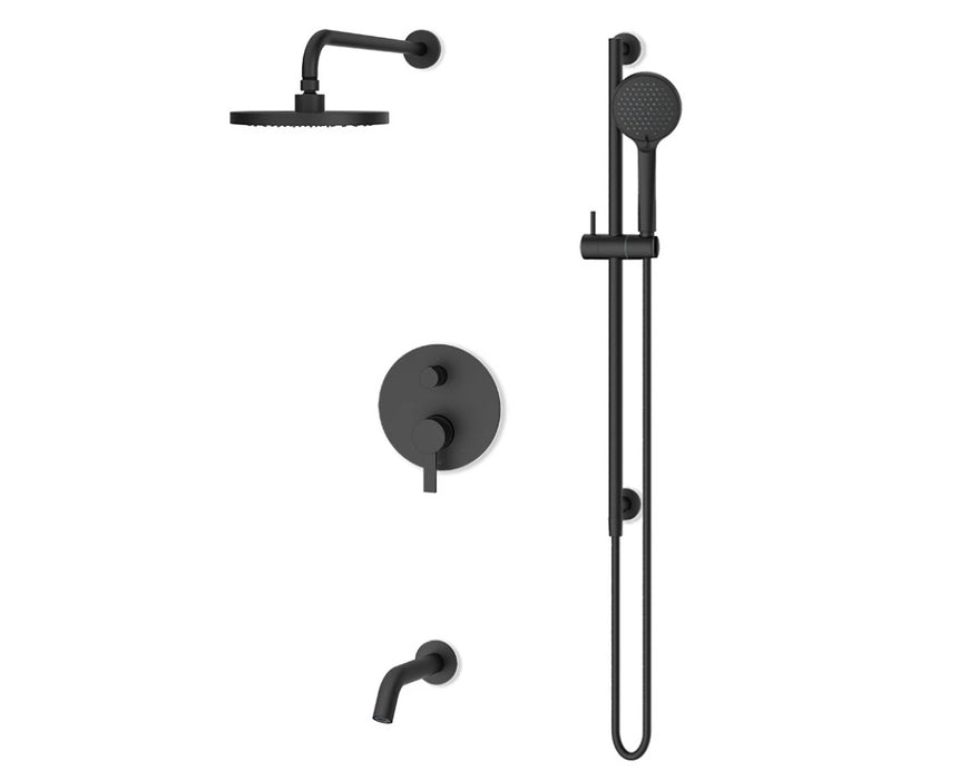 FLUID- Citi Series 8" Shower Head, Hand Shower and Tub Spout Kit + Control valve, Matte Black