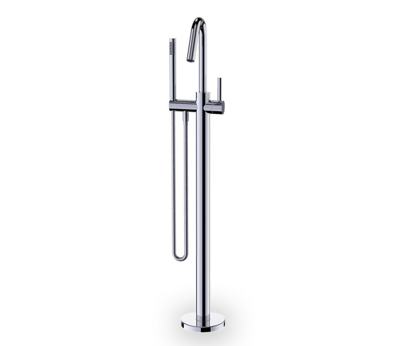 Fluid-Freestanding tub filler with hand shower + Rough- in -Chrome