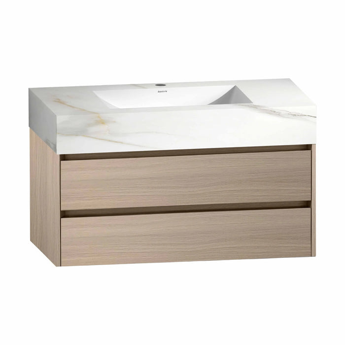 AQUA-36" LIGHT GREY OAK Wall Mount Vanity with Sintered Stone Top