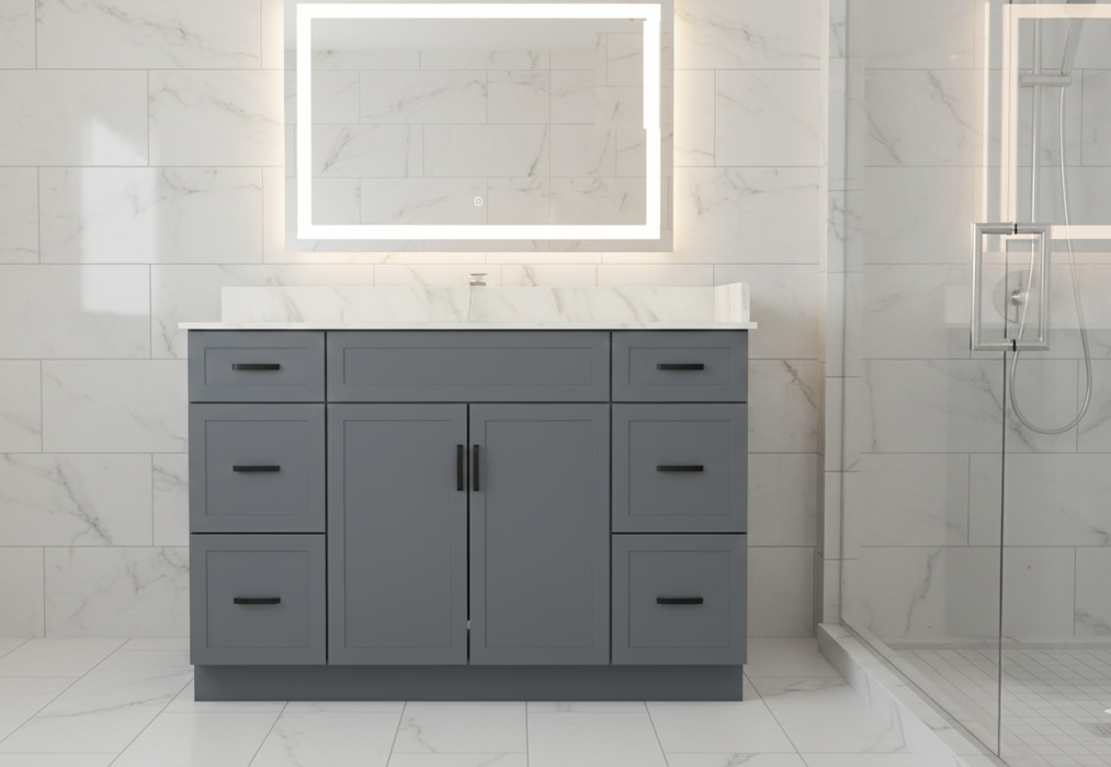 CRUSH - 60" Single Sink,  Narrow Shaker Bathroom Vanity (3 colors) With Quartz Countertop