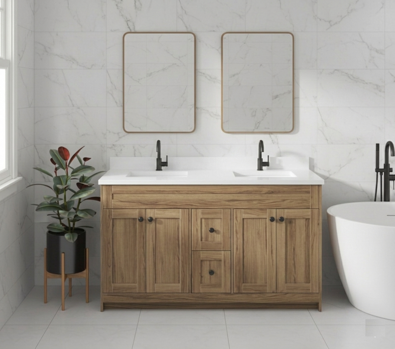 Daisy - 60"Double sink Vintage Oak Bathroom Vanity with Quartz top