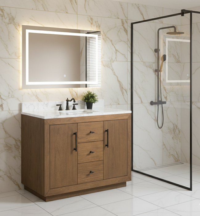 GLORIA- 48x22x34’’  Bathroom Vanity in Tan with Arabescato White Top