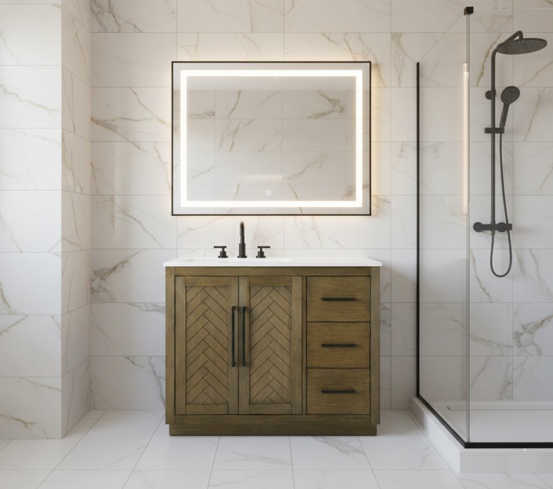 ASHTON- 42" Floor Standing Bathroom Vanity, Marble Countertop ( 3 colors available)