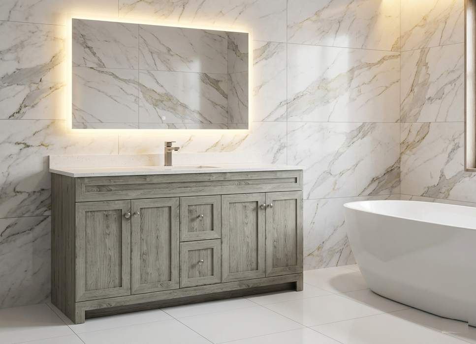 CABINETSMITH- 60" Double Sink CANADIAN Bathroom Vanity With Quartz top (12 COLORS AVAILABLE )