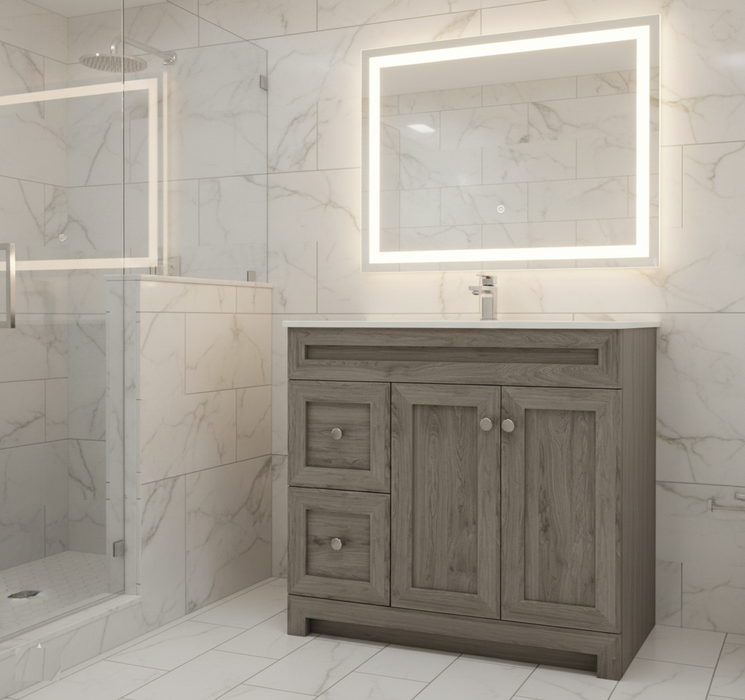 CABINETSMITH- 36" CANADIAN Bathroom Vanity With Quartz top, Left hand drawers (12 COLORS AVAILABLE )