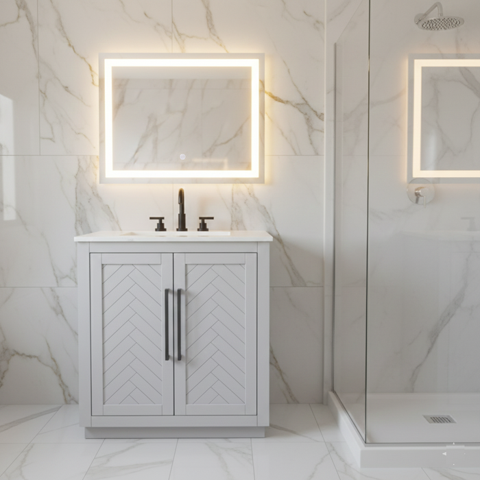 ASHTON- 24" Floor Standing Bathroom Vanity, Marble Countertop ( 3 colors available)