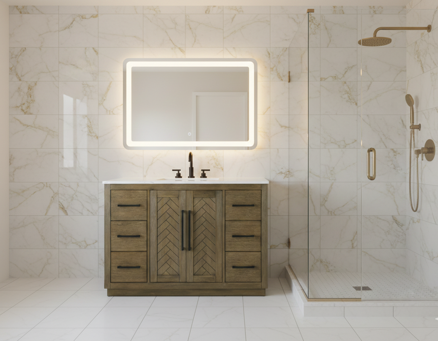 ASHTON- 48" Floor Standing Bathroom Vanity, Marble Countertop ( 3 colors available)
