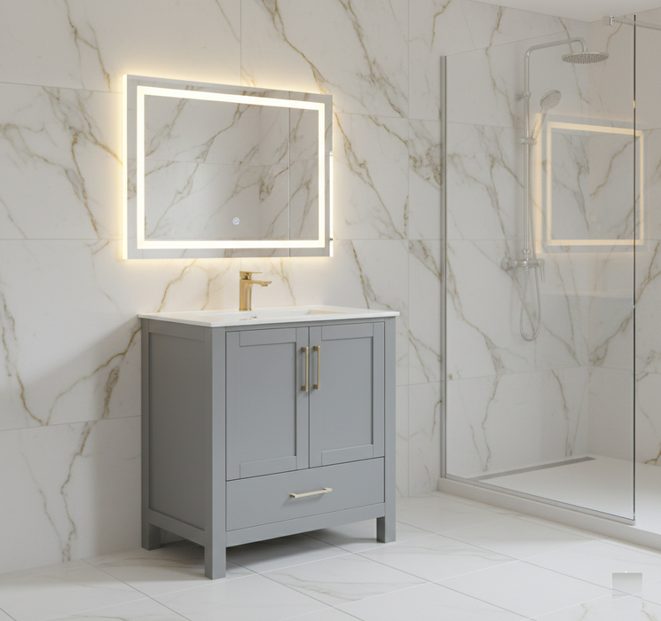 ROSE - 30" x 18" Grey, Solid Wood Floor Standing Modern Bathroom Vanity