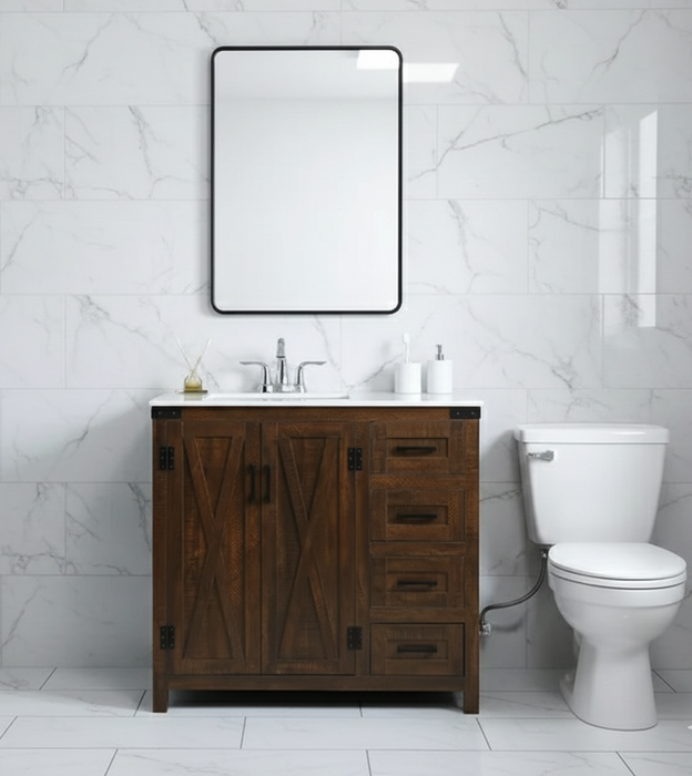 HILCREST-42" Expresso , Floor Standing Modern Bathroom Vanity, Quartz Countertop