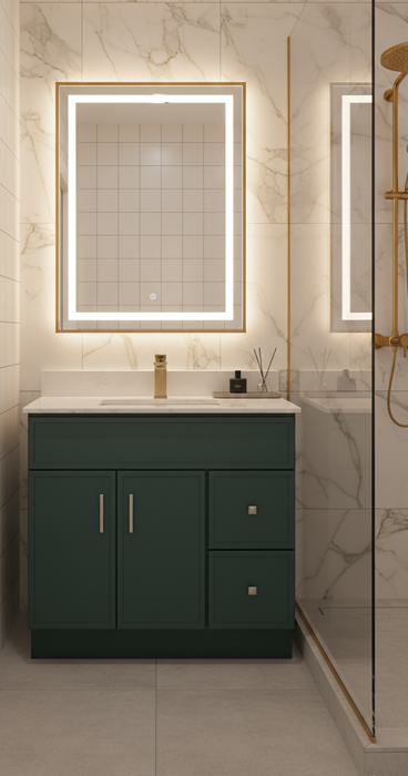 NOVA- 36" Slim Shaker Bathroom Vanity (4 colors) With Quartz Countertop / Right Side Drawers