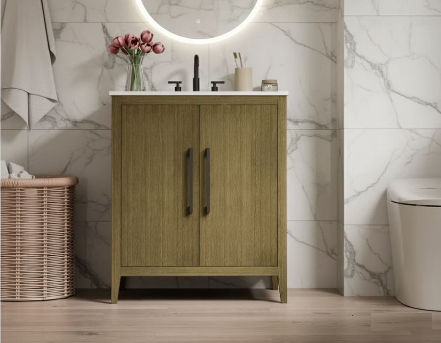 EMERSON - 30" Floor Standing Bathroom Vanity, Marble Countertop ( 3 colors available)