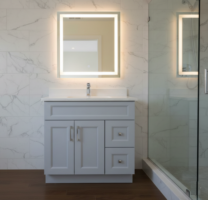 Nova- 36" LIGHT GREY Bathroom Vanity (Right Side Drawers) With White Quartz Countertop