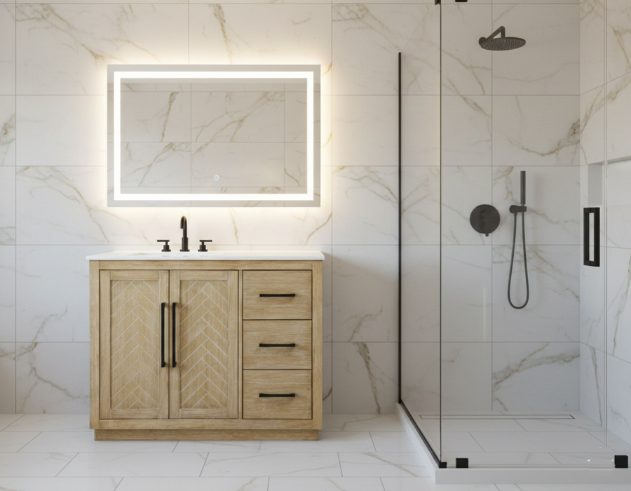 ASHTON- 42" Floor Standing Bathroom Vanity, Marble Countertop ( 3 colors available)