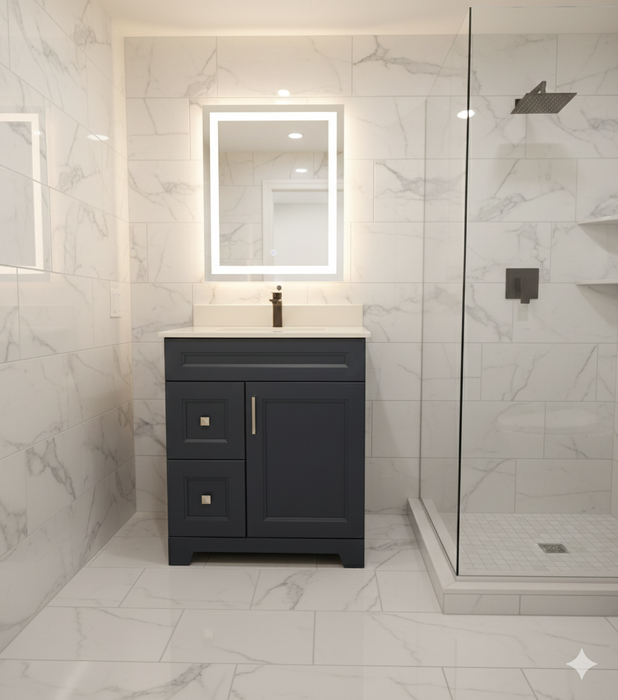 CLASSIC - 30" Bathroom Vanity With White Quartz Countertop ( AVAILABLE IN 4 COLORS )