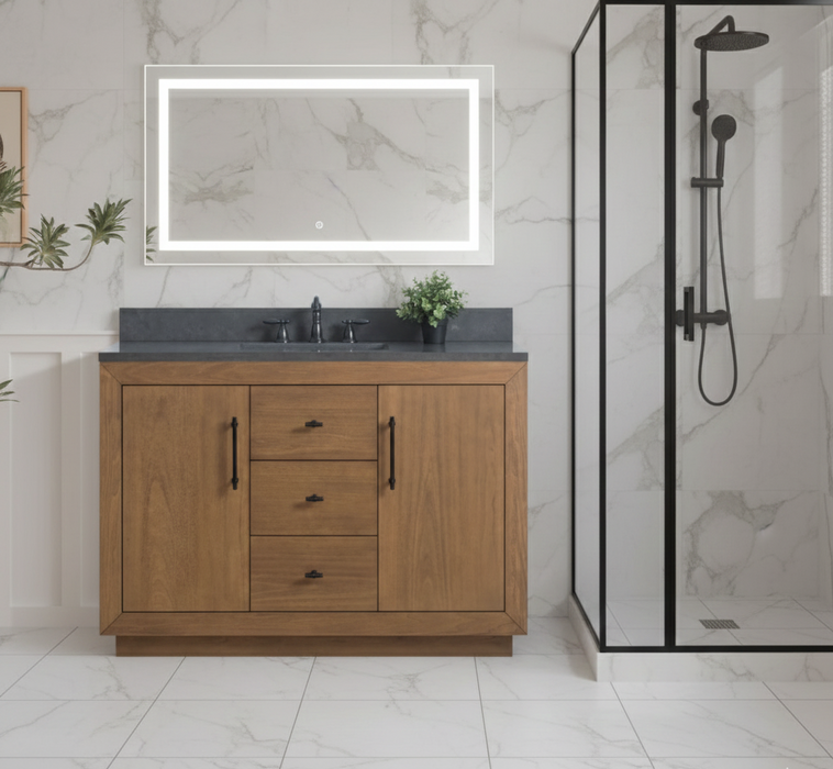 GLORIA- 48x22x34’’ Bathroom Vanity in Tan with Black Limestone Top
