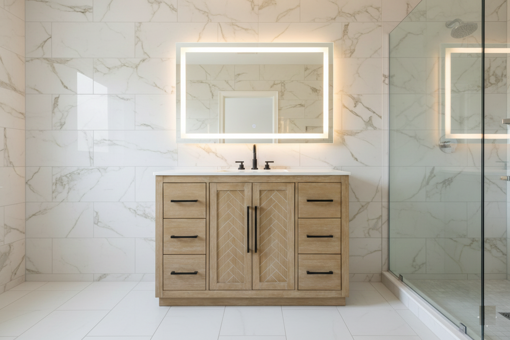 ASHTON- 48" Floor Standing Bathroom Vanity, Marble Countertop ( 3 colors available)