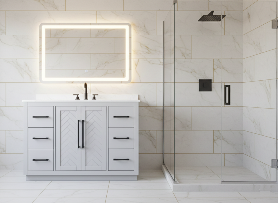 ASHTON- 48" Floor Standing Bathroom Vanity, Marble Countertop ( 3 colors available)