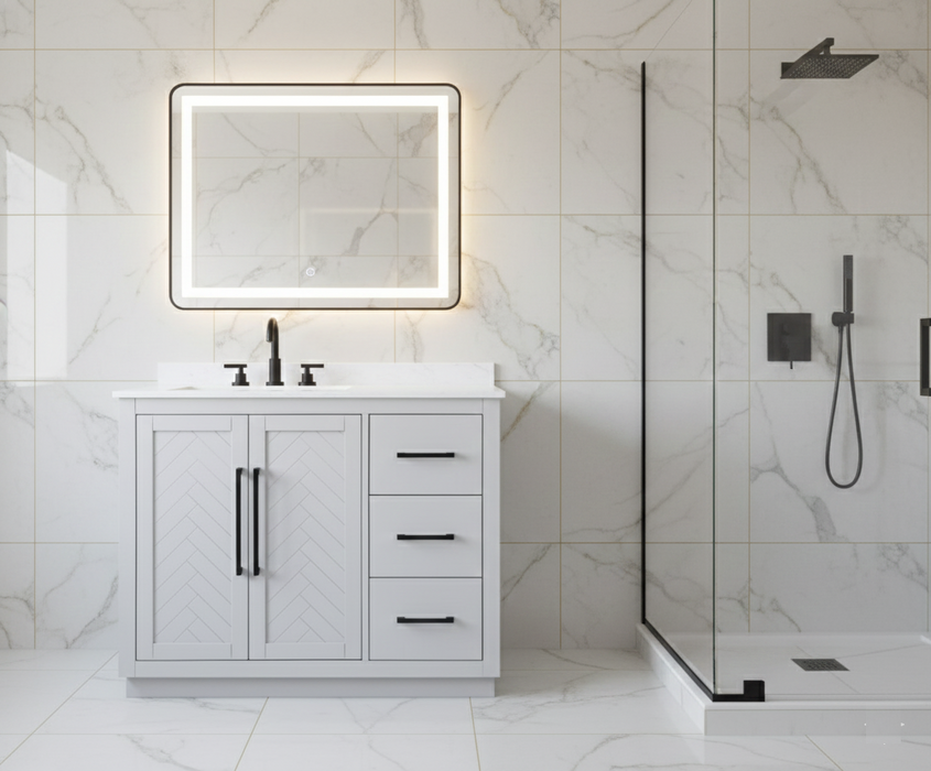 ASHTON- 42" Floor Standing Bathroom Vanity, Marble Countertop ( 3 colors available)