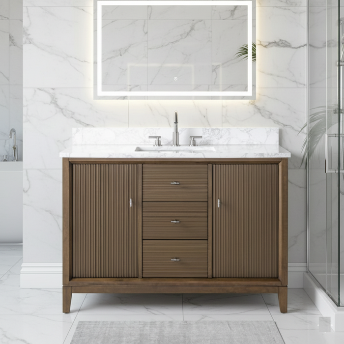 V-ART , 48" x 22" Walnut Freestanding Bathroom Vanity with Marble Top