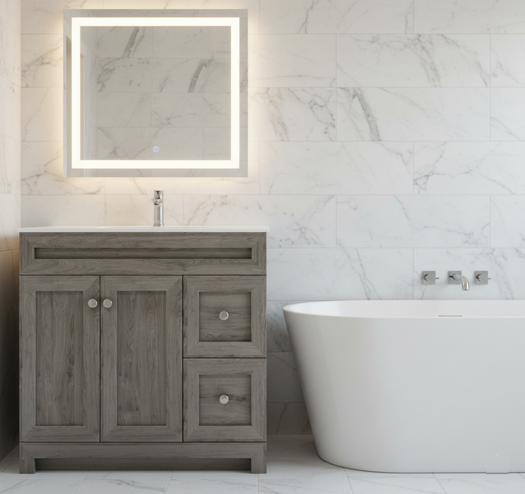 CABINETSMITH- 36" CANADIAN Bathroom Vanity With Quartz top, Right hand drawers (12 COLORS AVAILABLE )