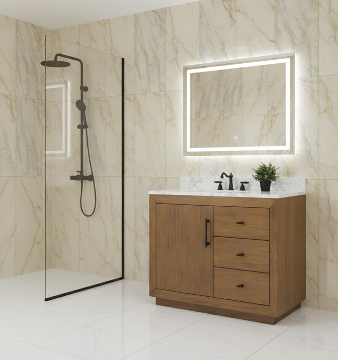 GLORIA- 42x22x34’’  Bathroom Vanity in Tan with Arabescato White Top