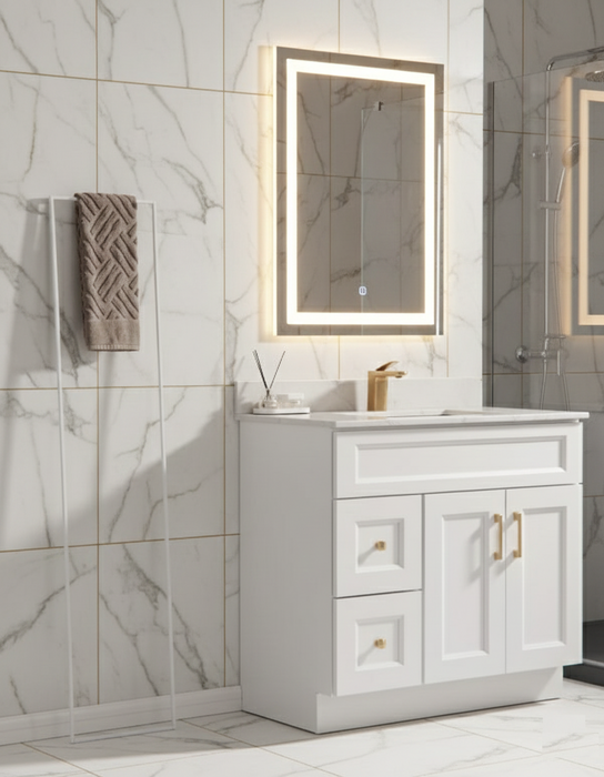 Nova- 36" Bathroom Vanity (7 colors) With Quartz Countertop / Left Side Drawers