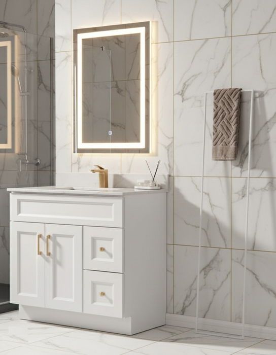 Nova- 36" Bathroom Vanity (7 colors) With Quartz Countertop / Right Side Drawers