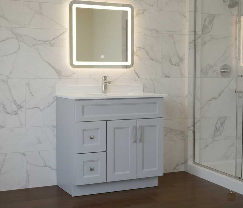 Nova- 36" LIGHT GREY Bathroom Vanity (Left Side Drawers) With White Quartz Countertop