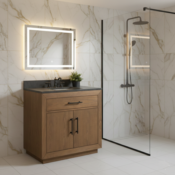 GLORIA- 36x22x34’’  Bathroom Vanity in Tan with Black Limestone Top