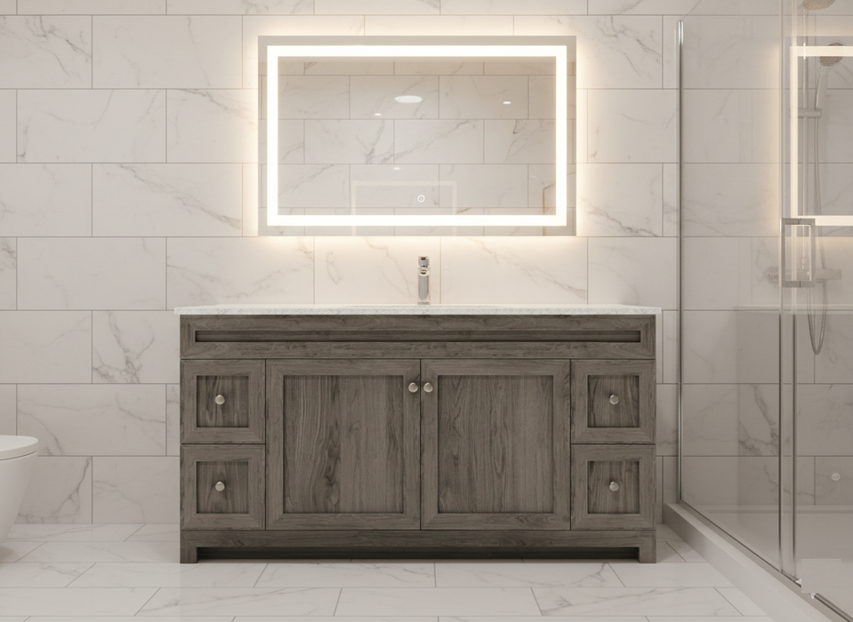 CABINETSMITH- 60" Single Sink CANADIAN Bathroom Vanity With Quartz top (12 COLORS AVAILABLE )