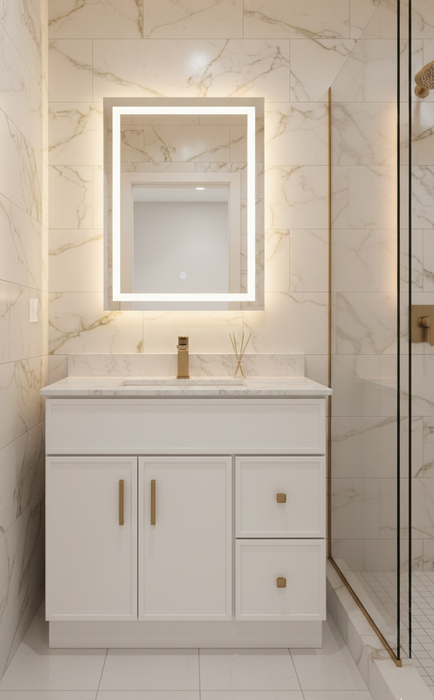 NOVA- 36" Slim Shaker Bathroom Vanity (4 colors) With Quartz Countertop / Right Side Drawers