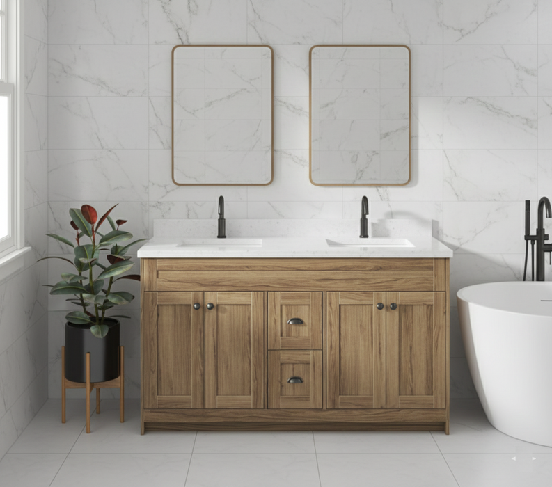 Daisy - 60"Double sink Vintage Oak Bathroom Vanity with Quartz top