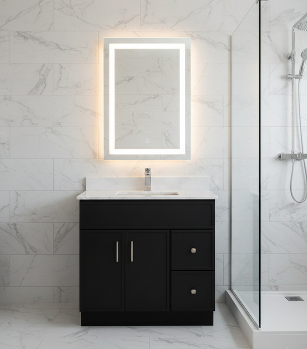 NOVA- 36" Slim Shaker Bathroom Vanity (4 colors) With Quartz Countertop / Right Side Drawers