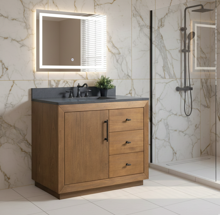 GLORIA- 42x22x34’’  Bathroom Vanity in Tan with Black Limestone Top