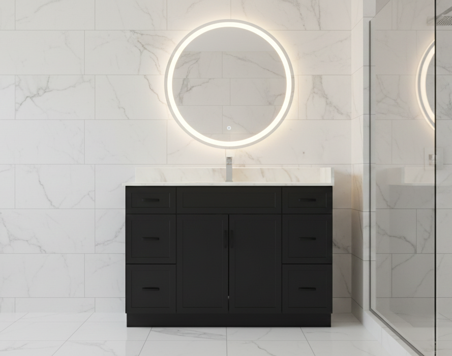 CRUSH - 60" Single Sink,  Narrow Shaker Bathroom Vanity (3 colors) With Quartz Countertop