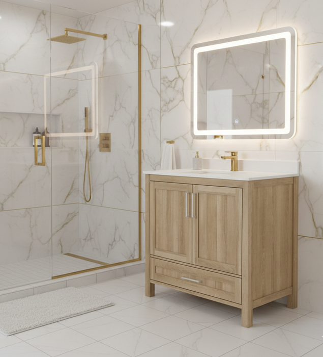 Kingston - 36"  x 19" WHITE OAK Bathroom Vanity with Engineered stone top