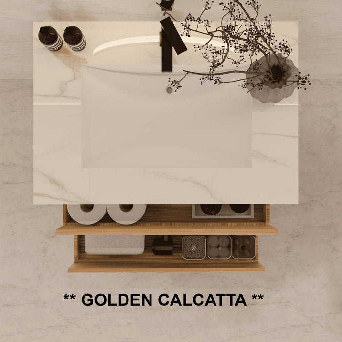 AQUA-40" LIGHT GREY OAK Wall Mount Vanity with Sintered Stone Top - Construction Commodities Supply Inc.