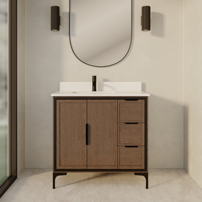 SOREN- 36" Jacobean Bathroom Vanity with Carrera Quartz countertop