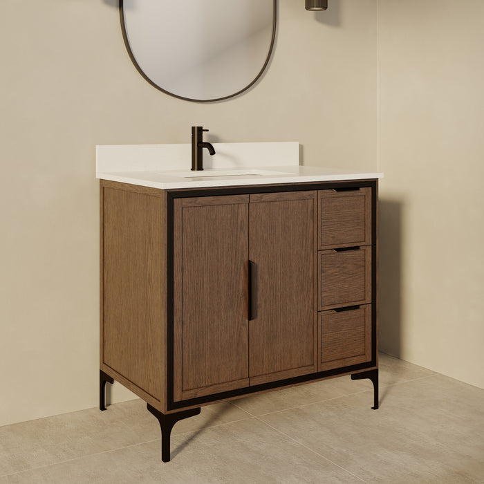 SOREN- 36" Jacobean Bathroom Vanity with Carrera Quartz countertop