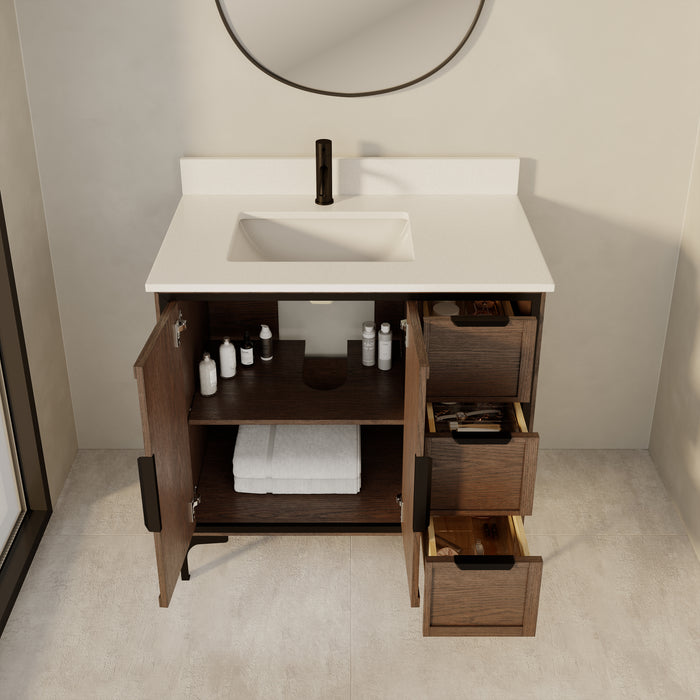 SOREN- 36" Jacobean Bathroom Vanity with Carrera Quartz countertop