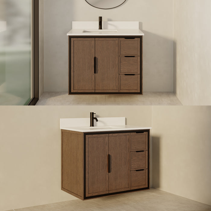 SOREN- 36" Jacobean Bathroom Vanity with Carrera Quartz countertop