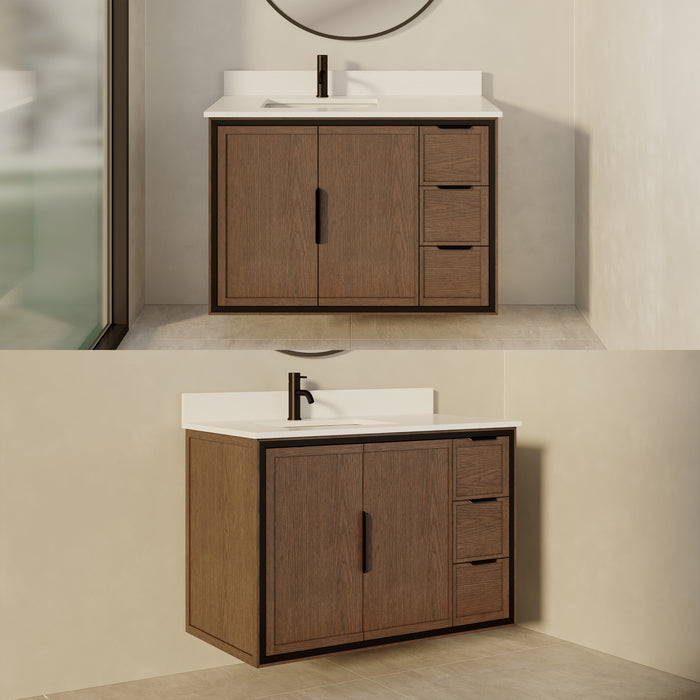 SOREN- 42" Jacobean Bathroom Vanity with Carrera Quartz countertop