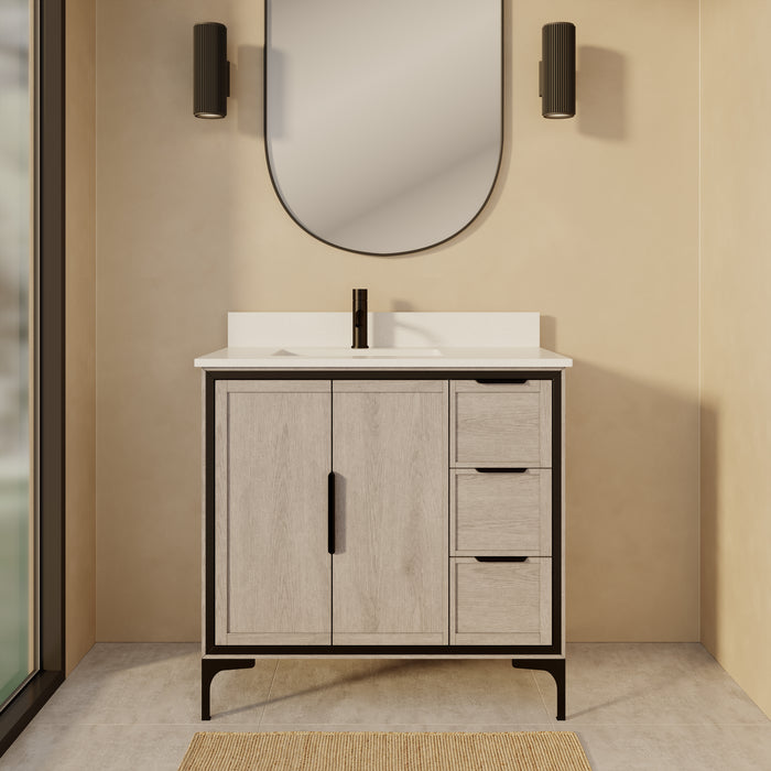 SOREN- 36" Silvered Grey Bathroom Vanity with Carrera Quartz countertop