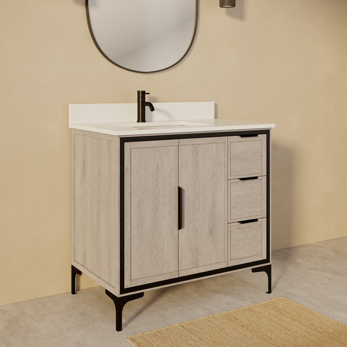 SOREN- 36" Silvered Grey Bathroom Vanity with Carrera Quartz countertop