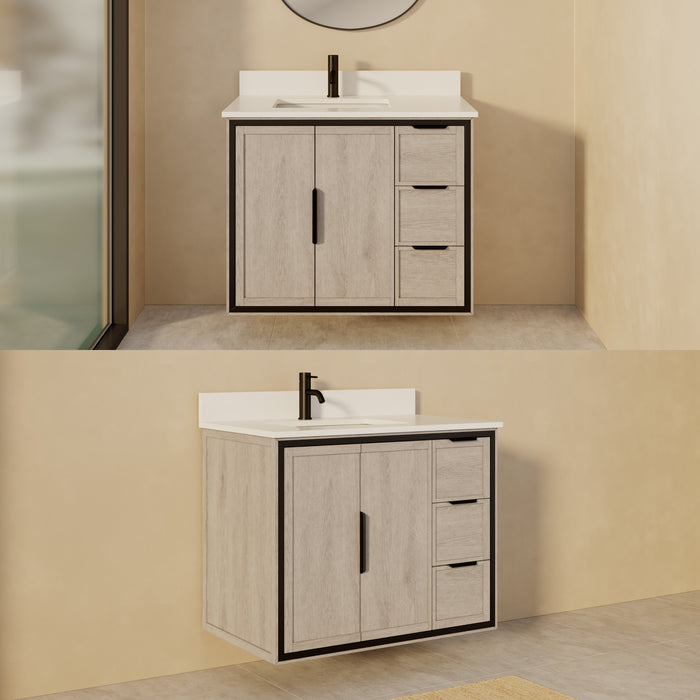 SOREN- 36" Silvered Grey Bathroom Vanity with Carrera Quartz countertop