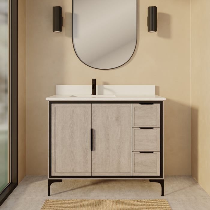SOREN- 42" Silvered Grey Bathroom Vanity with Carrera Quartz countertop
