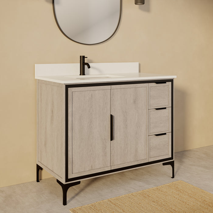 SOREN- 42" Silvered Grey Bathroom Vanity with Carrera Quartz countertop